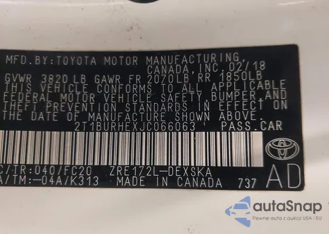 2018 Toyota Corolla Se from USA, damaged, VIN 2T1BURHEXJC066063